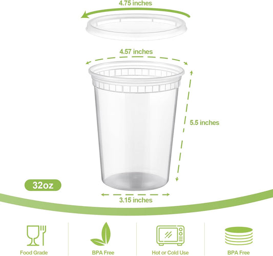 AOZITA 20 Sets 32 oz Plastic Deli Food Containers With Lids, Airtight 