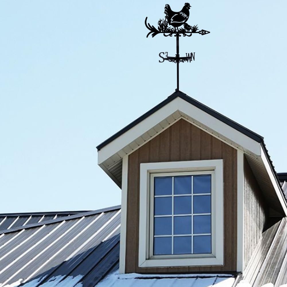 SUPERDANT Hen Weathervane Chicken Weather Vane for Yard Animals Metal Wind Vanes Roof Mount for Outside Garden Black Weathervanes Farmhouse Farm Barn Sheds Patio Outdoor Decorations Gifts
