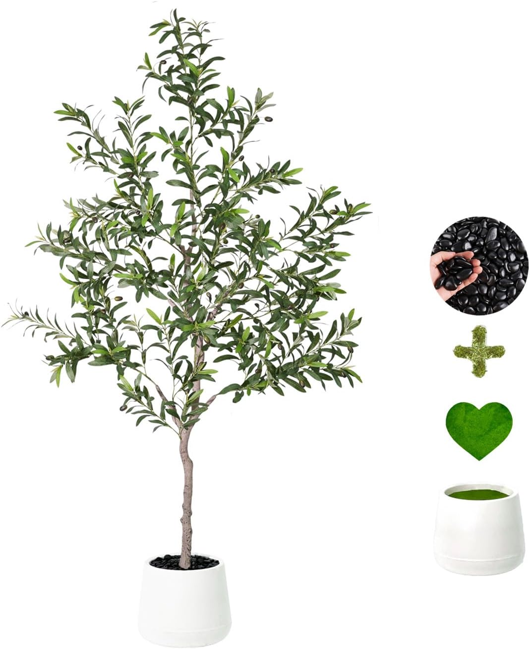 Artificial Olive Trees Indoor,Faux Olive Tree with White Planter Pot,Artificial Plants Lifelike Fruits for Home Office MeetingRoom Living Room Indoor Outdoor Decor(4.2ft)