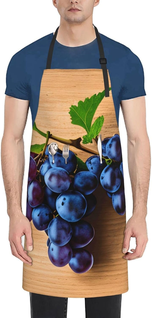 YANYU Grape pattern Print 28x33 In Kitchen Apron Stylish Chef Apron with Pockets for Cooking Baking Painting
