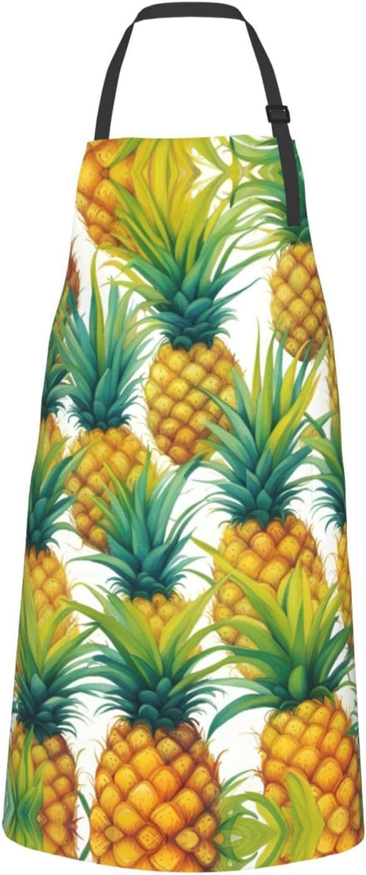 Exotic Tropical Pineapples print Waterproof chef's apron with pocket apron for kitchen cooking baking barbecue and gardening