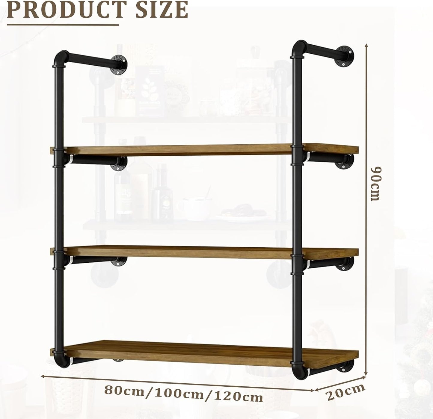 Floating Wall Shelves Kitchen Spice Rack Organizer Shelf 80X20X60cm 100X20X60cm Storage Shelving Unit Plant Stand for Bedroom, Bathroom, Living Room, Office, Outdoor(100x20x90cm) ()