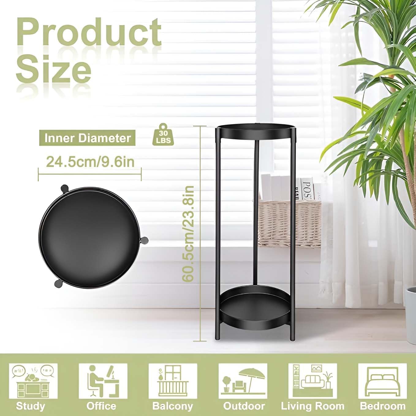 Plant Stand Indoor Outdoor, 2 Tier 24" Tall Black Flower Pot Plant Sta