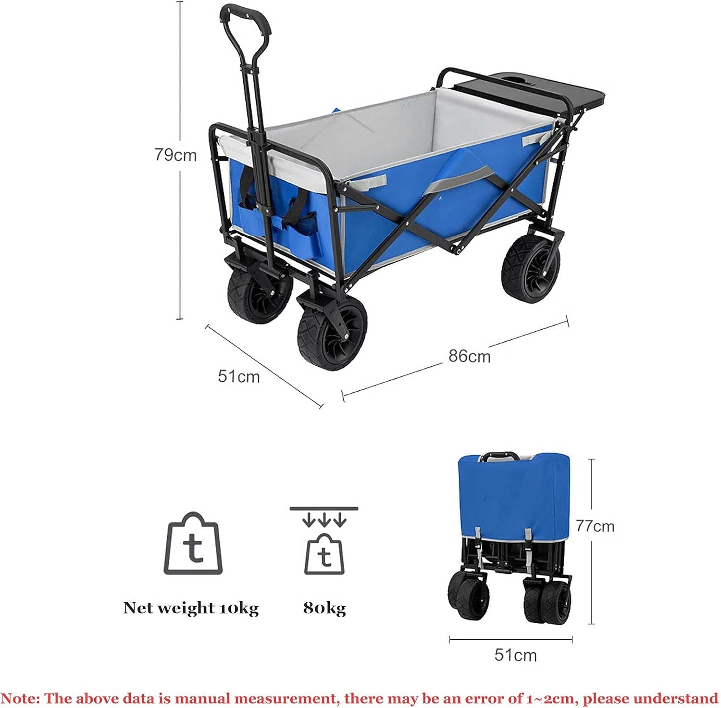 Portable Folding Beach Wagon Heavy-Duty Foldable Outdoor Garden Cart Outdoor Multi-Purpose Sports Wagon Blue Suitable for Shopping Camping