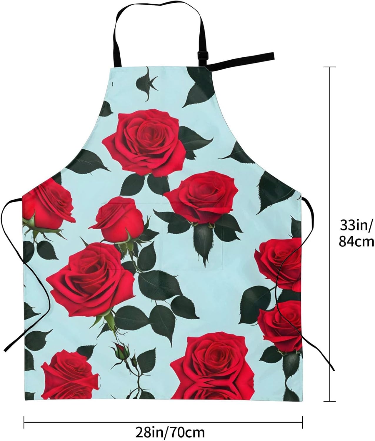 Red Rose print Waterproof chef's apron with pocket apron for kitchen cooking baking barbecue and gardening