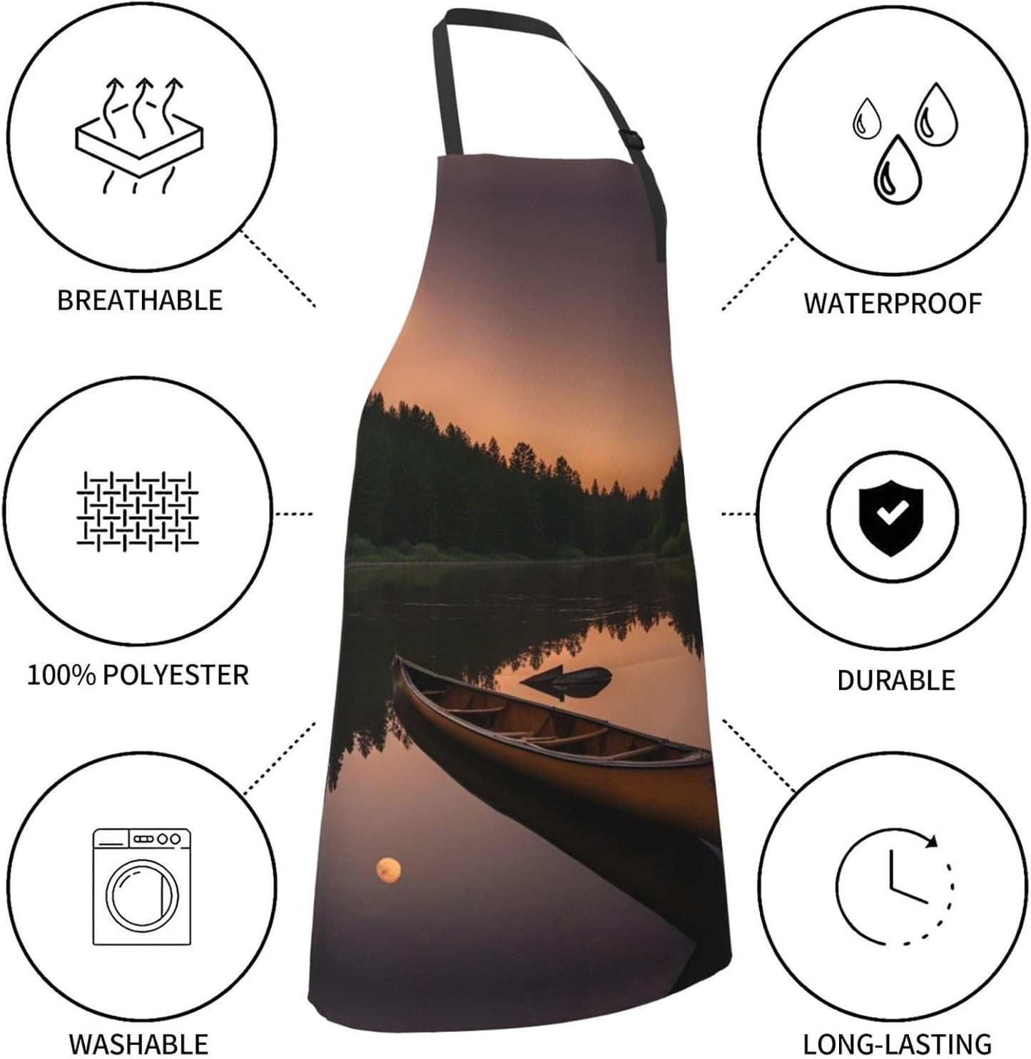 Moonlit Canoe Allagash River print Waterproof chef's apron with pocket apron for kitchen cooking baking barbecue and gardening