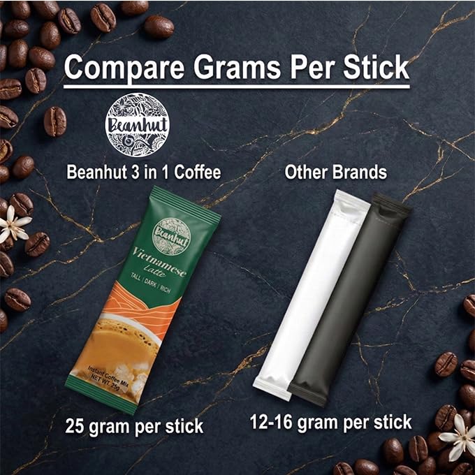Beanhut's Vietnamese Latte, Instant Coffee Mix, 3 in 1 Coffee Mix, 25g x 50 sticks(2.75 lb)