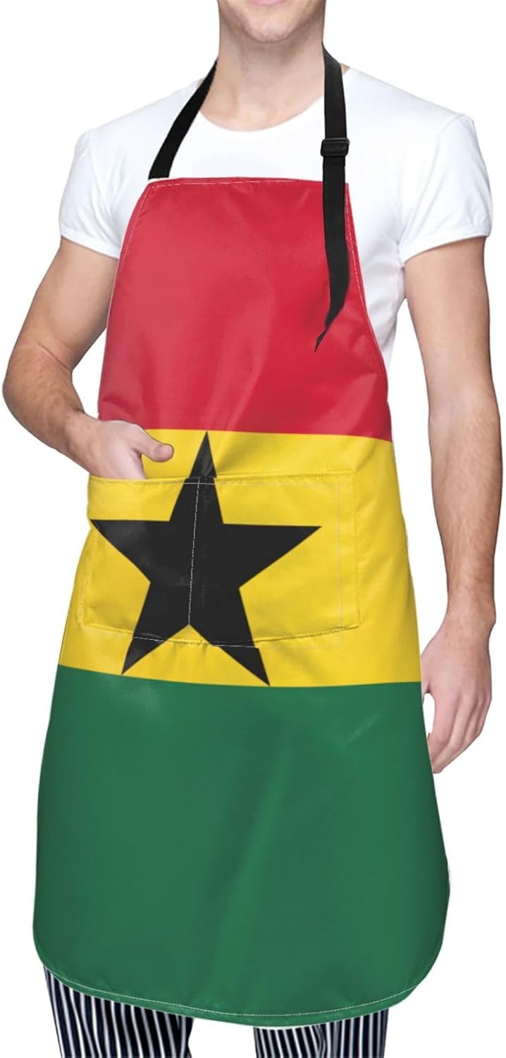 Flag of Ghana print Waterproof chef's apron with pocket apron for kitchen cooking baking barbecue and gardening