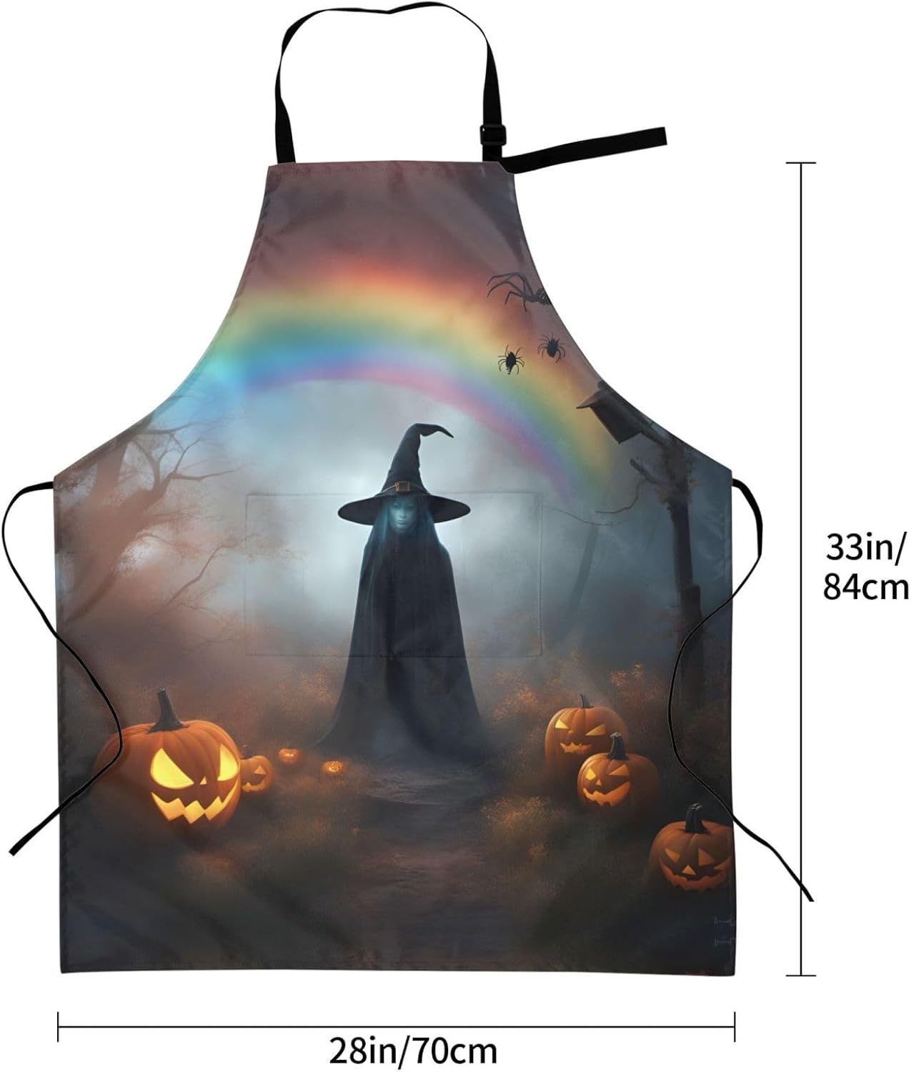 Rainbow Halloween Ghost Witch Hat Spiders Print 28x33 In Adult Kitchen Apron with Pockets Versatile Chef Smock for Cooking Baking