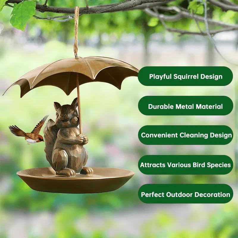 2025 New Animal Bird Feeder with Umbrella, Cute Squirrel/Cat/Dog Handheld Umbrella Design Bird Feeder, Outdoor Hanging Metal Hummingbird Feeder, Garden Yard Decoration, Gifts for Seniors (Dog)
