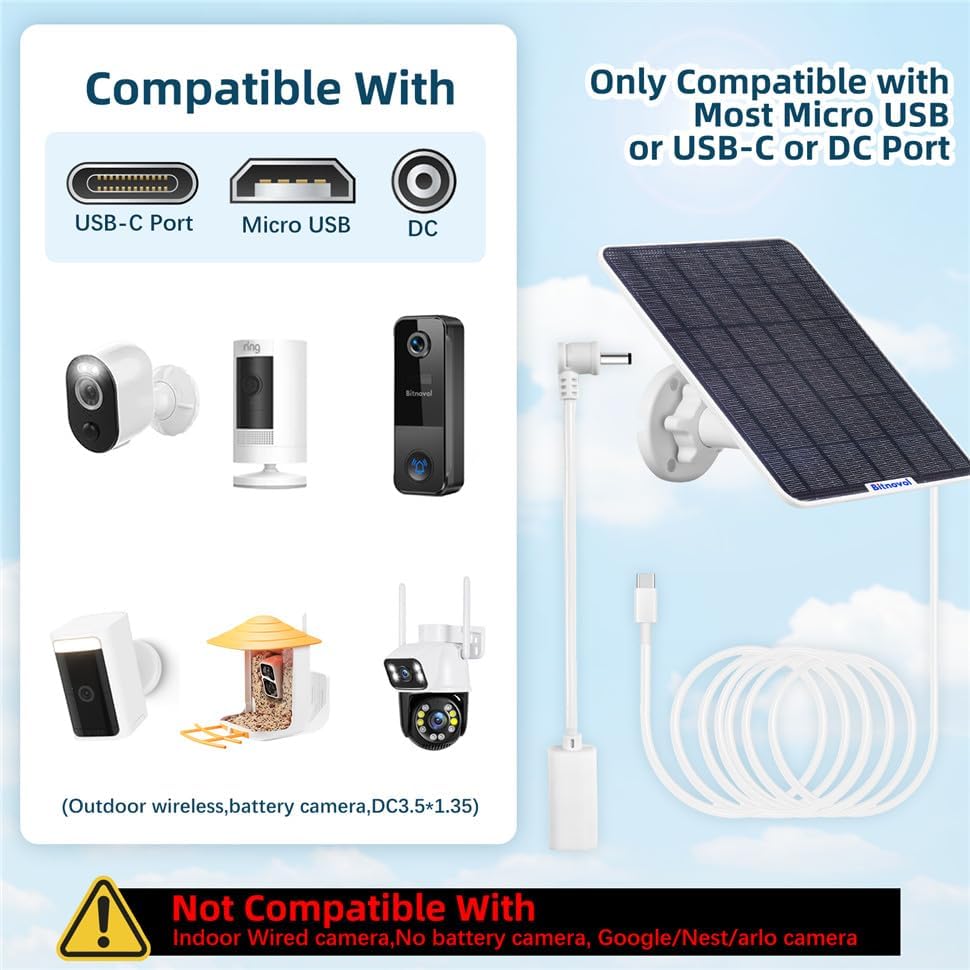 8W Solar Panel for Bird Feeder Camera - USB C Solar Panels Charger Com