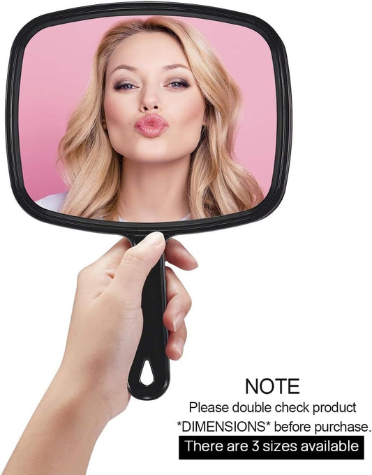 PROTECLE Hand Mirror,9.3" L x 6.7" W Salon Barber Hairdressing Handheld Mirror with Handle, Square Black