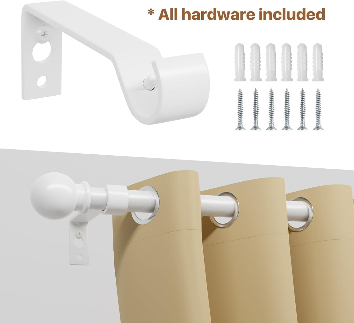 White Curtain Rods for Windows 28 to 48 Inch, Heavy Duty Curtain Rod Set with Brackets, Decorative Adjustable Curtain Rods for Bedroom, Living Room, 5/8" Metal Drapery Rod