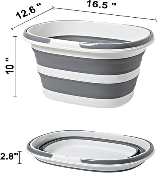 Large Plastic Cleaning Supplies Caddy Bucket with Handles, Portable Cleaning Tool Storage Tote Pop Up Mop Bucket for Dorm and Bedroom, Collapsible Plastic Bucket for Fishing, Garden (Grey)