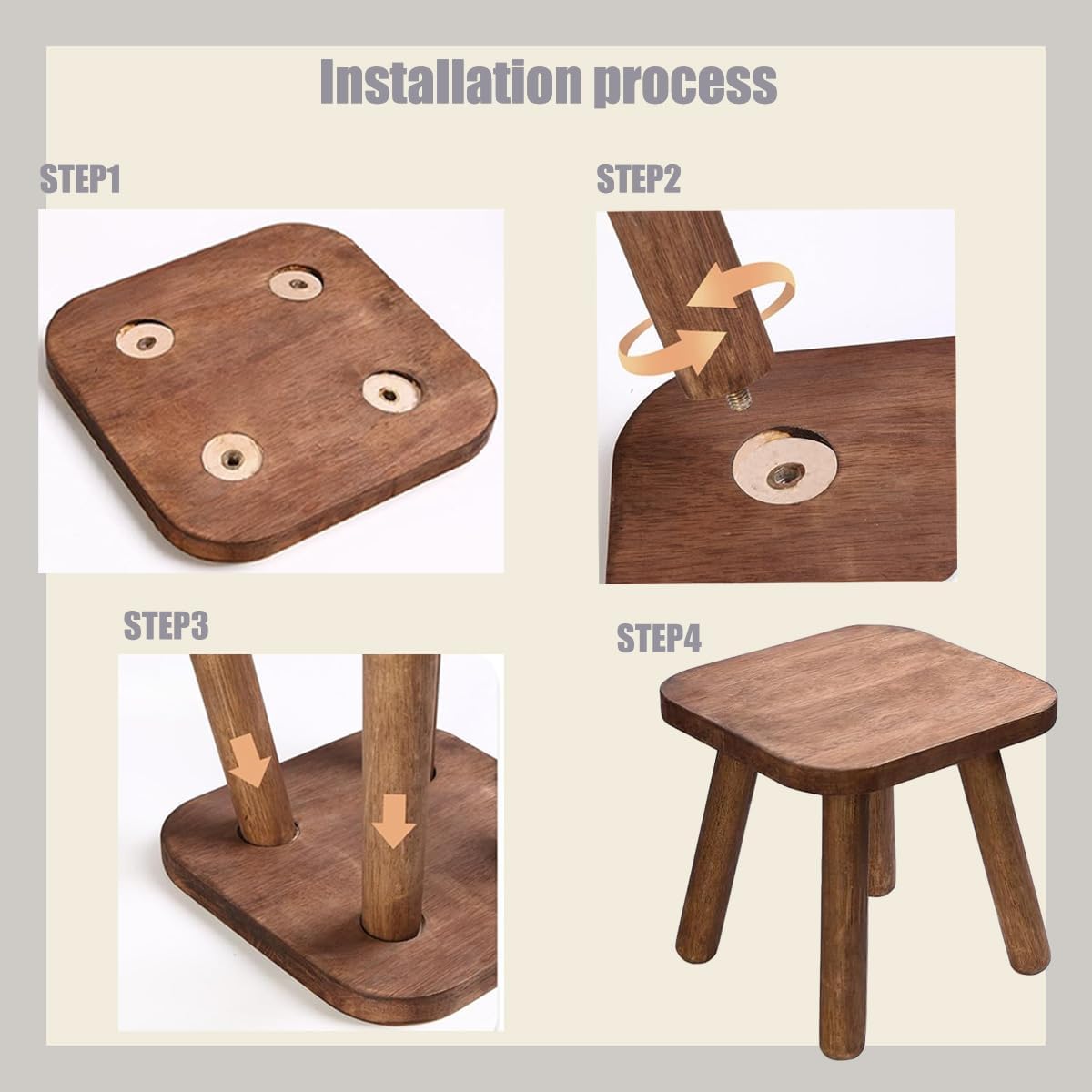 Wooden Step stools, Plant stools, Small Wooden stools with Four Detachable and Assembled Legs,offering Good Balance. (Wood Tone)