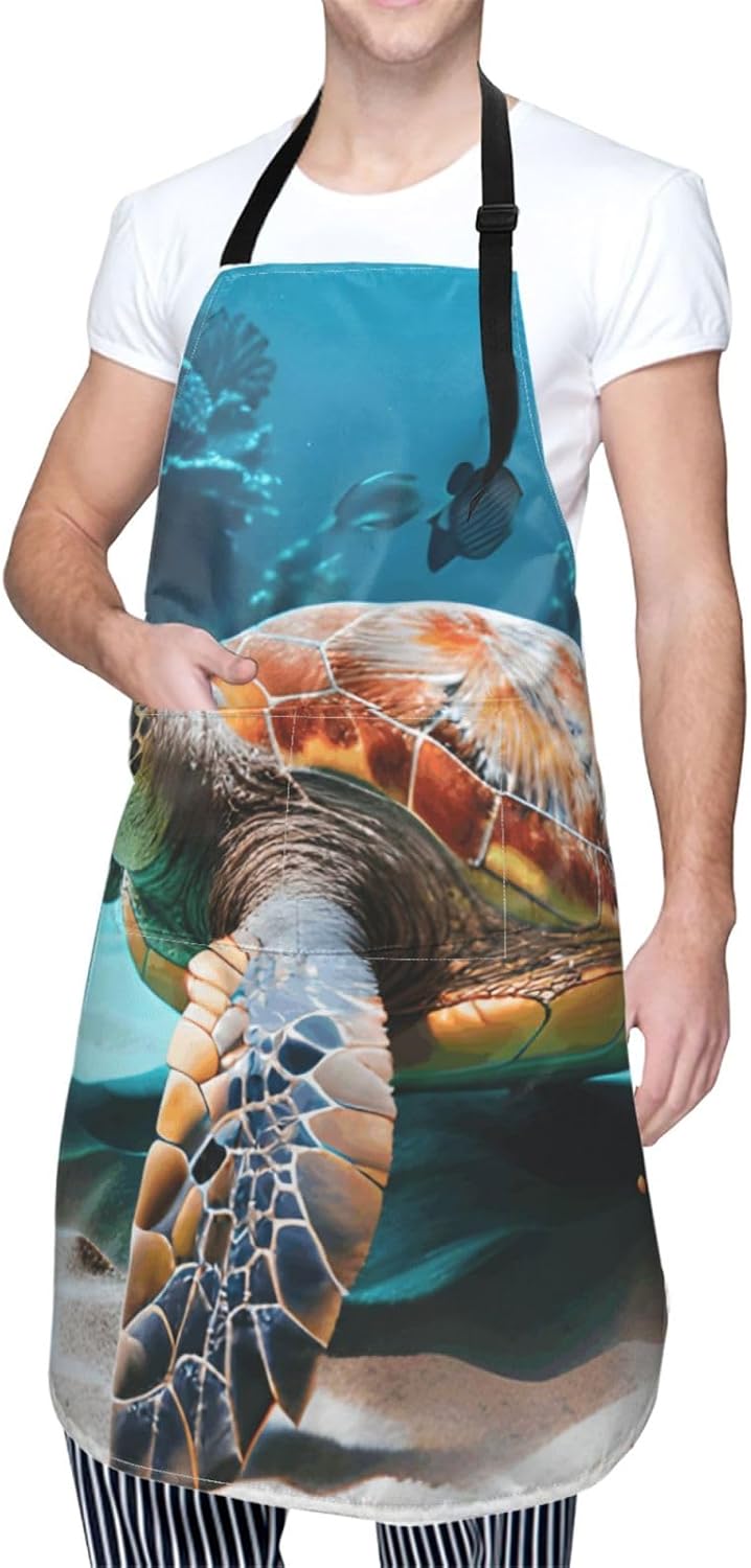 YANYU Sea Turtle Print 28x33 In Kitchen Apron Stylish Chef Apron with 