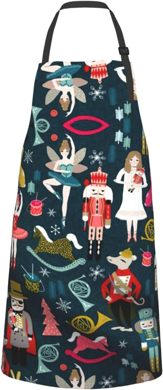Women's Nutcracker Ballet Xmas Dance print Waterproof apron with pocket adjustable cooking apron for adult kitchen bibs to bake
