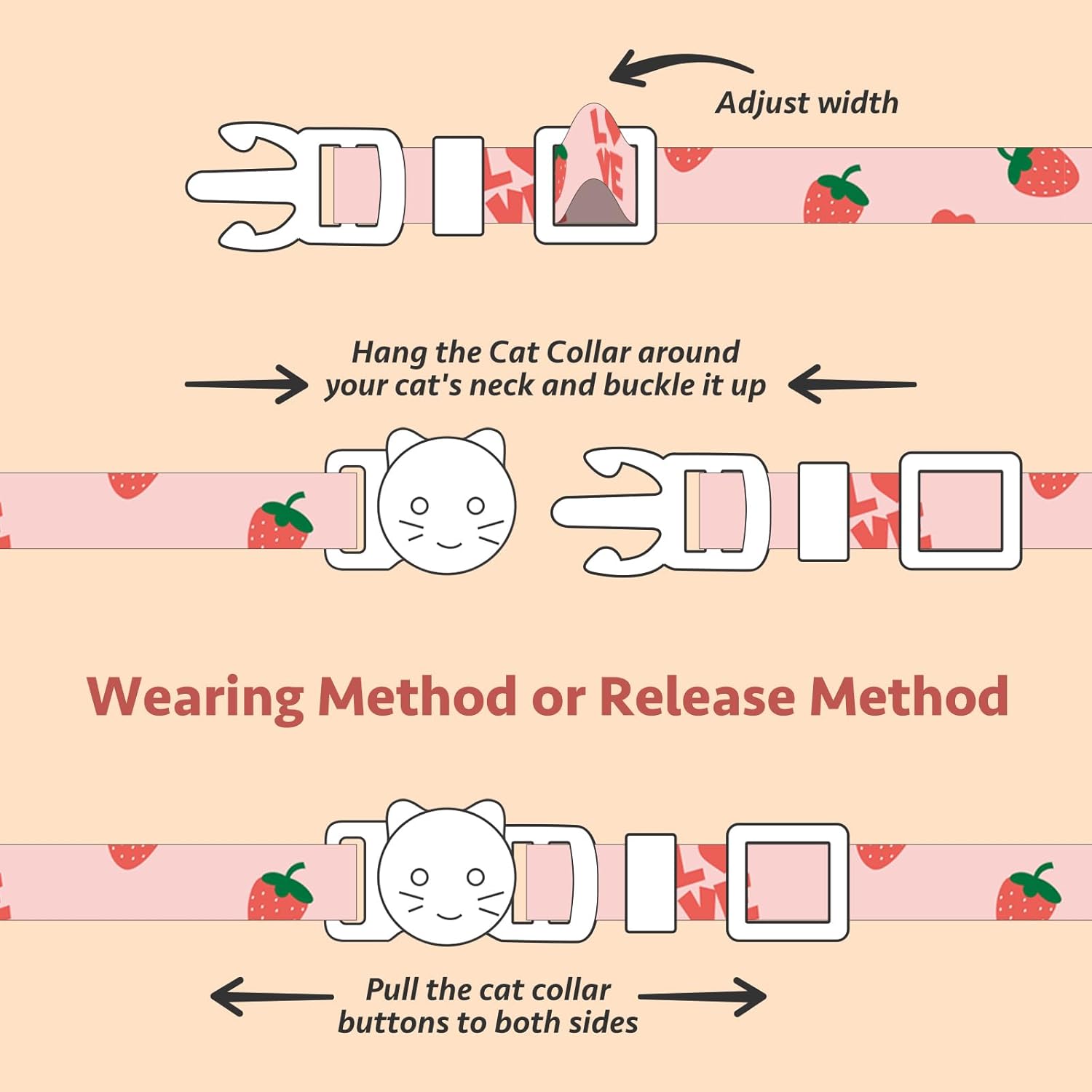 2 Pack Cotton Breakaway Cat Collar Pink Strawberries and White Heart S