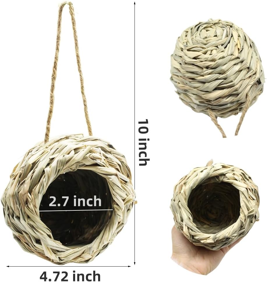 Hummingbird Houses for Outside, 4 Pack Hanging Nest, Natural Grass Bird Hut, Woven Humming Bird House, Large Wren Finch Bird House for Garden Window, Outdoor Home Decor
