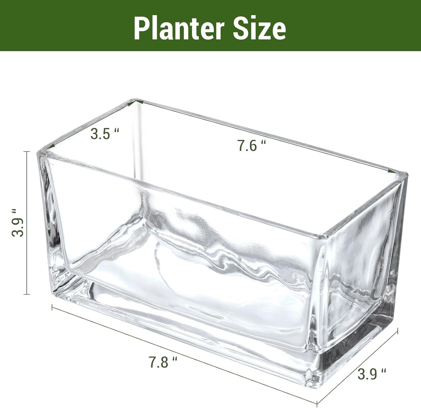 MyGift 7.8 inch Modern Rectangular Glass Vase, Trough Planter, Tabletop Glass Terrarium