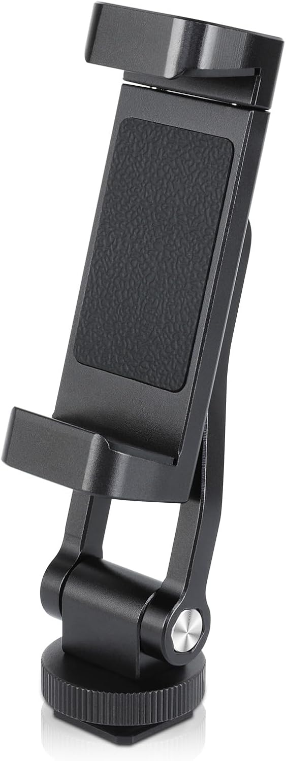UTEBIT Universal Phone Tripod Mount with Cold Shoe Mount, 1/4" Thread 180° Tilt 360° Rotation Support Vertical and Horizontal, Adjustable Phone Clamp Holder for iPhone 17 16 15 14, for Samsung Galaxy