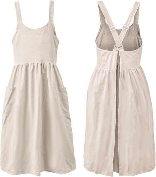 Uaussi Cotton Linen Apron Cross Back Work Apron for Women with Pockets