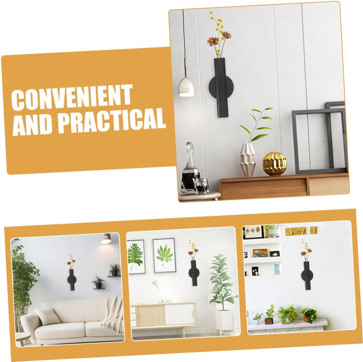 Milisten Chic Wall Flower Vase Holder Metal Tube Flower Pot for Home D