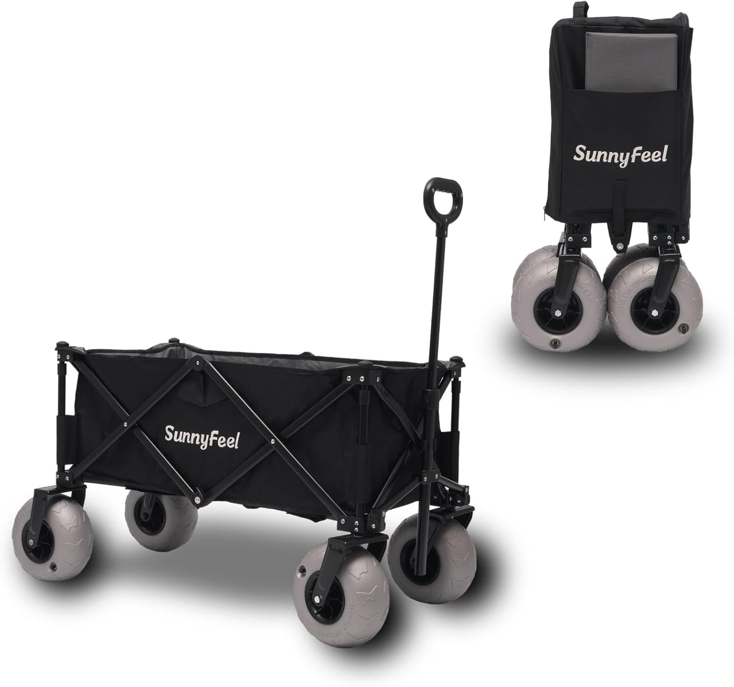 SUNNYFEEL 41" L Beach Wagon with Big Wheels for Sand - 550lbs Heavy Duty Folding Beach Wagon - All Terrain Steel Frame with 9" Pneumatic Tires for Beach,Camping,Sports,Garden (Black)