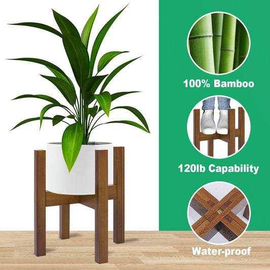 Adjustable Plant Stand Indoor,Bamboo Mid Century Modern Plants Stands,