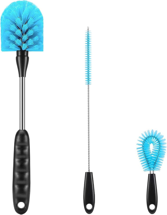 12.2 inch Bottle Brush Set of Three，Washable Coffee Cups, Water Bottles, Baby Bottles, Straws, to-go Cups, Long-Handled 3-in-1 Stainless Steel Bottle Brushes.