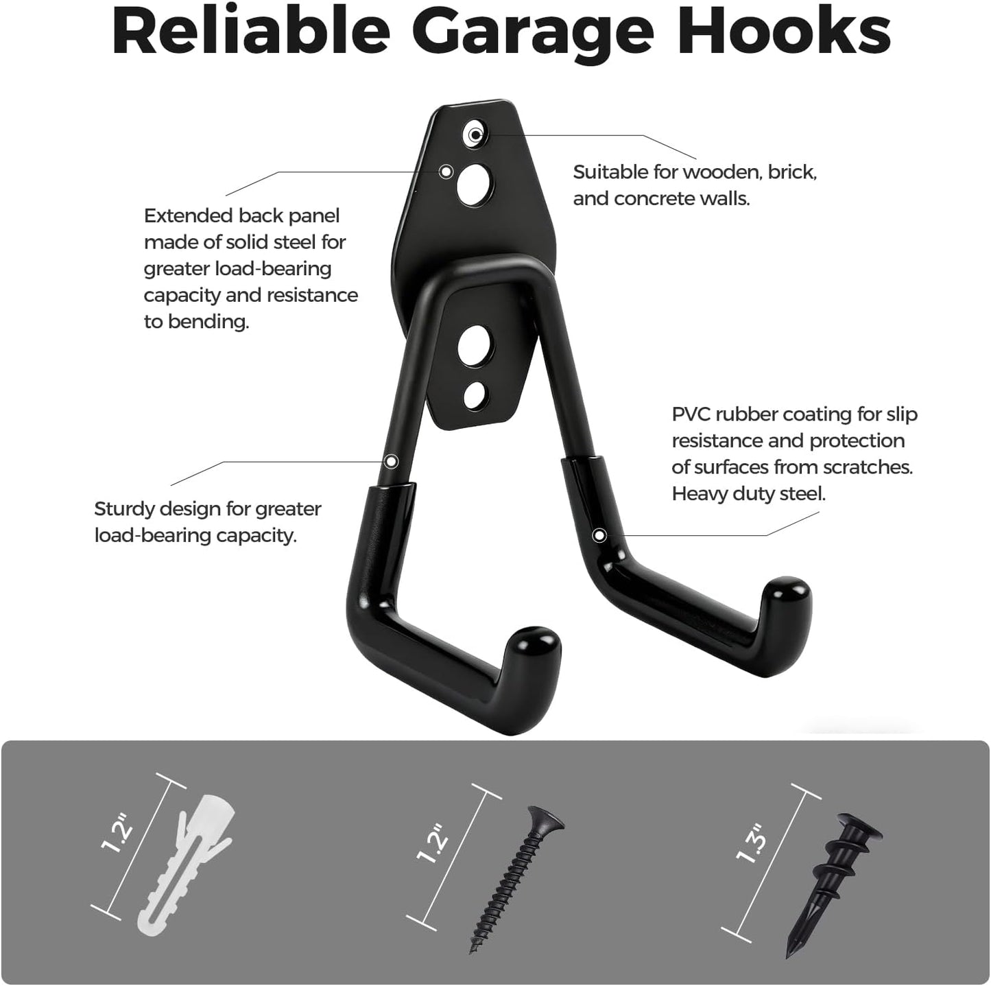 Garage Hooks Heavy Duty - 16 Pack Garage Storage Hooks Anti-Slip Coating Wall Mount Hook for Hanging Ladders Bikes Garden Tools Hose