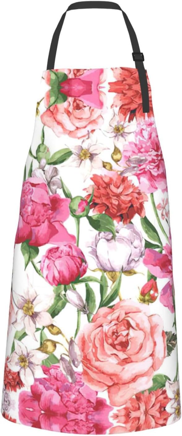 Garden Peony print Waterproof apron with pocket adjustable cooking apron for adult kitchen bibs to bake