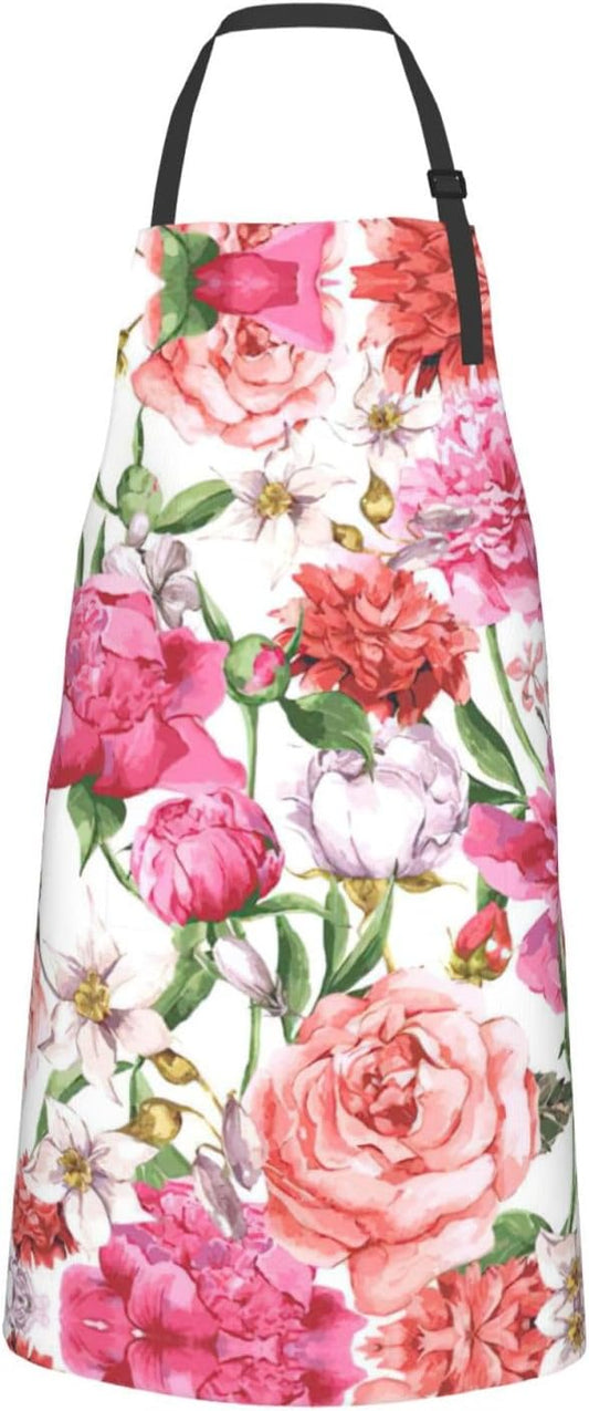 Garden Peony print Waterproof apron with pocket adjustable cooking apron for adult kitchen bibs to bake