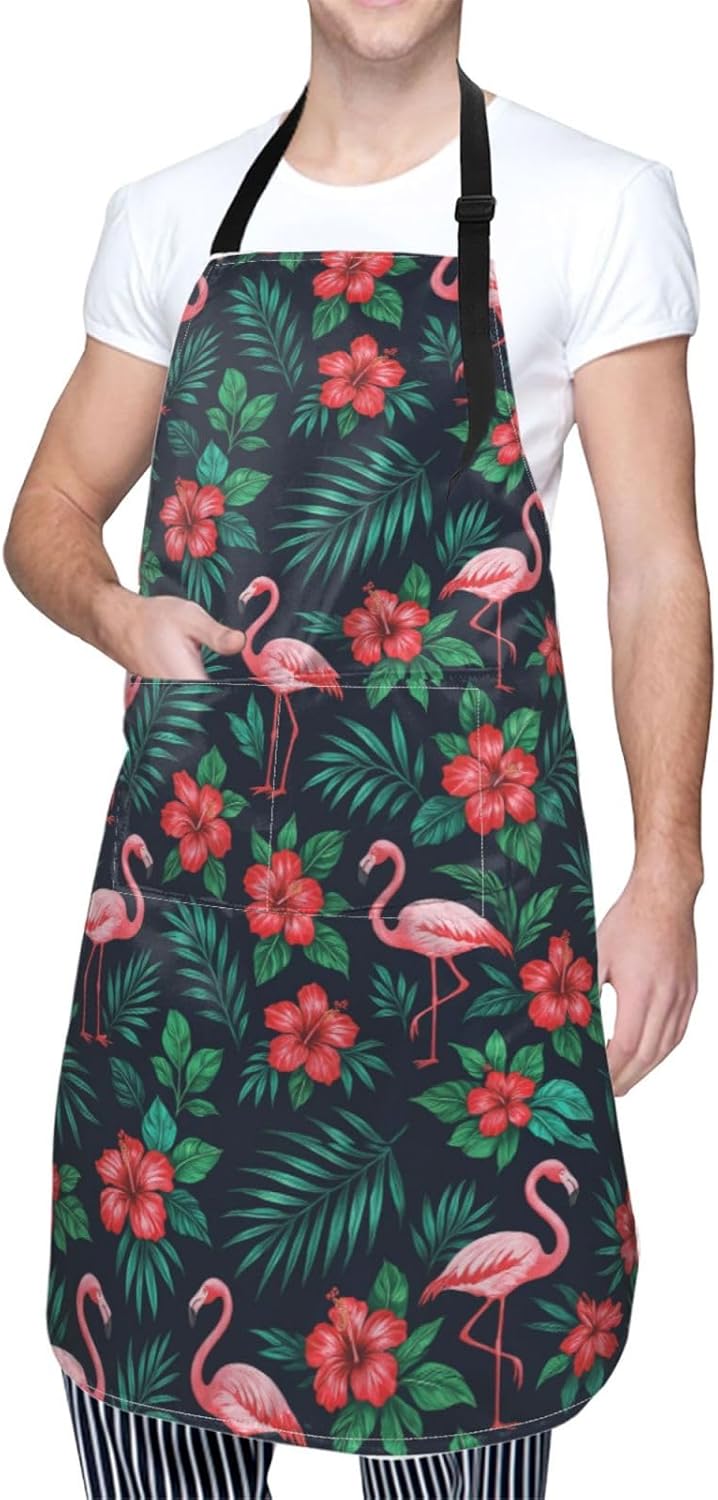 YANYU Tropical Flami Print 28x33 In Kitchen Apron Stylish Chef Apron with Pockets for Cooking Baking Painting