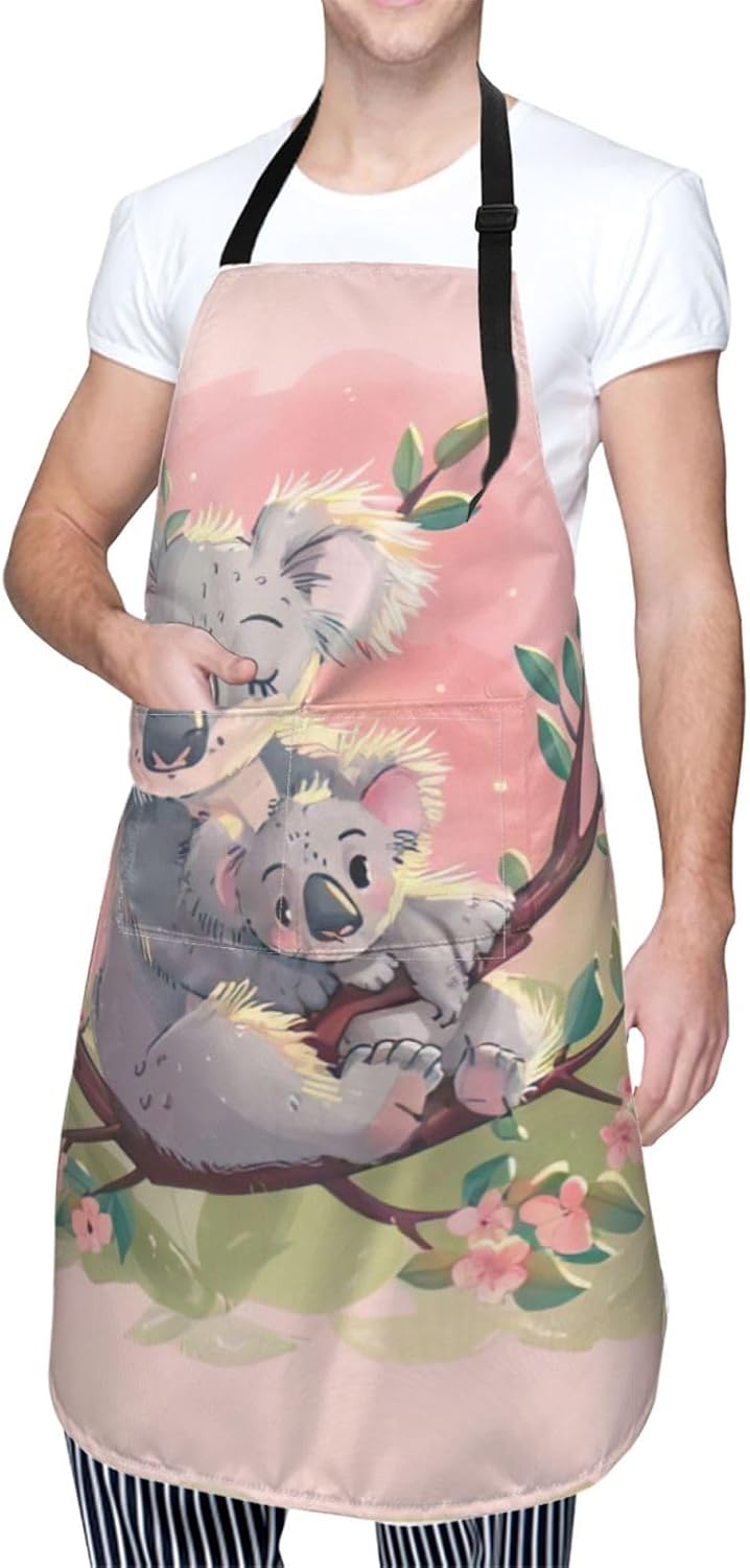 Koala Bear Print Laundry apron 28x33 In Waterproof Kitchen Apron with Pockets for Cooking Baking
