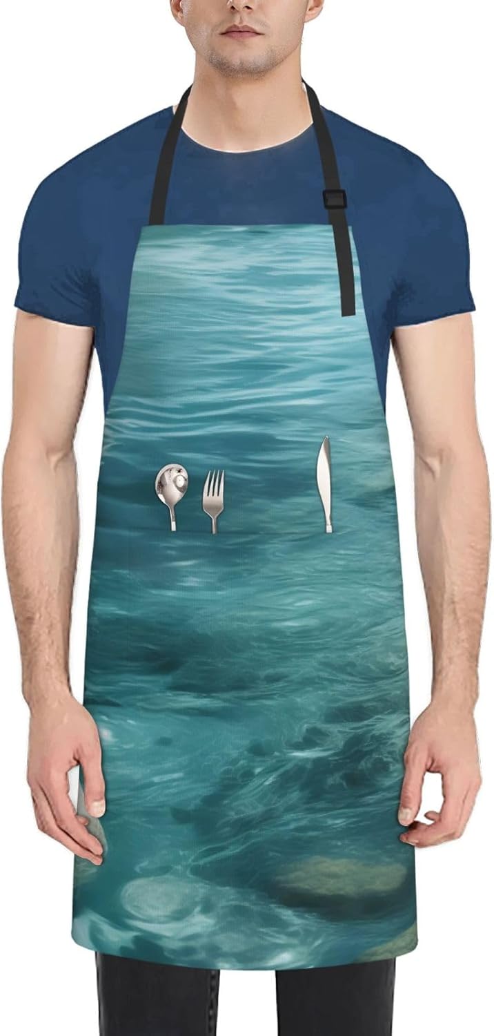 YANYU Tranquil water Print 28x33 In Kitchen Apron Stylish Chef Apron with Pockets for Cooking Baking Painting