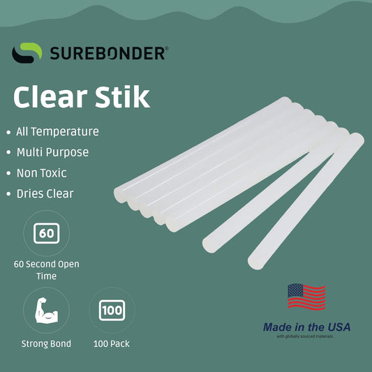 Surebonder Mini Hot Glue Sticks 100-Pack, Clear, Non-Toxic, Multi-Temp, 4-Inch x 0.27-Inch for Mini Glue Guns, DIY, Arts, Crafts & Home Repairs