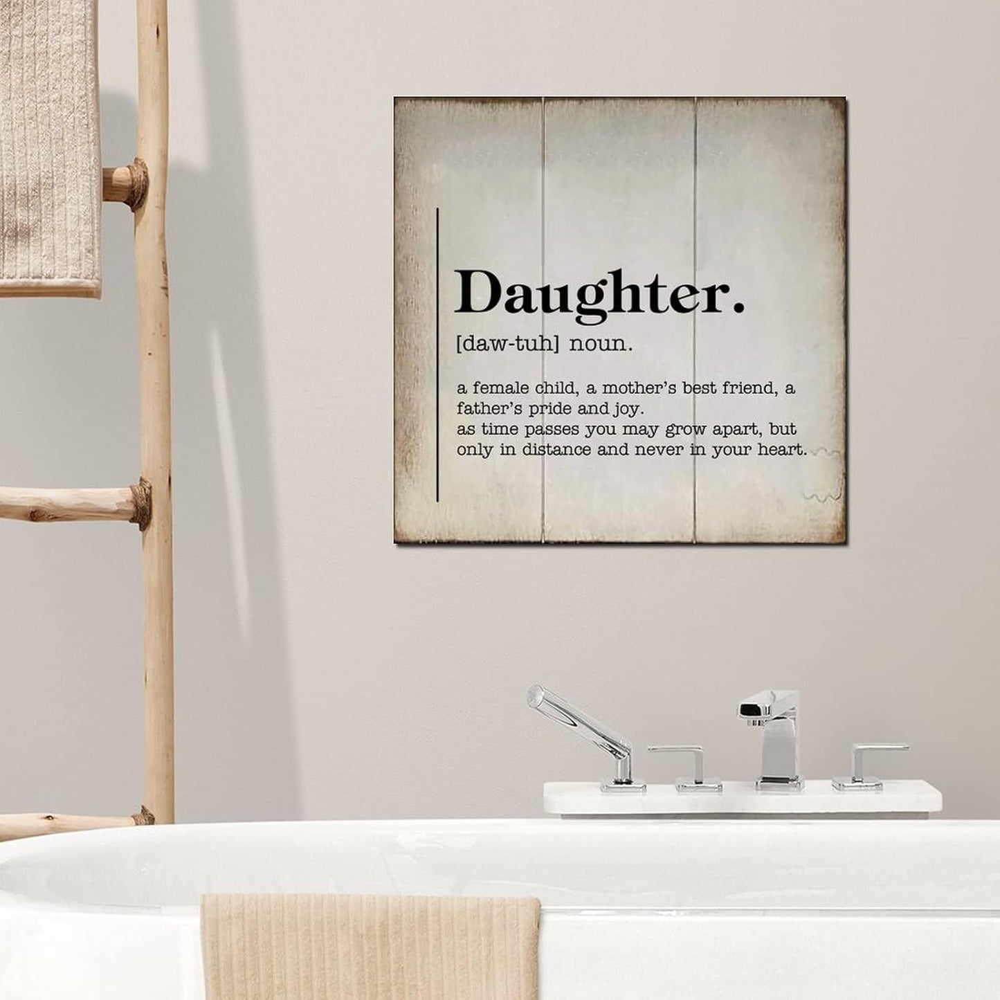 LITTLEGROVE SEEDS Vintage Wood Sign Daughter Definition Typography Wood Plaque Daughter Wall Art Rustic Wall Decorations for Living Room for Home Man Cave Gate Garden Bars Cafes 16x16in