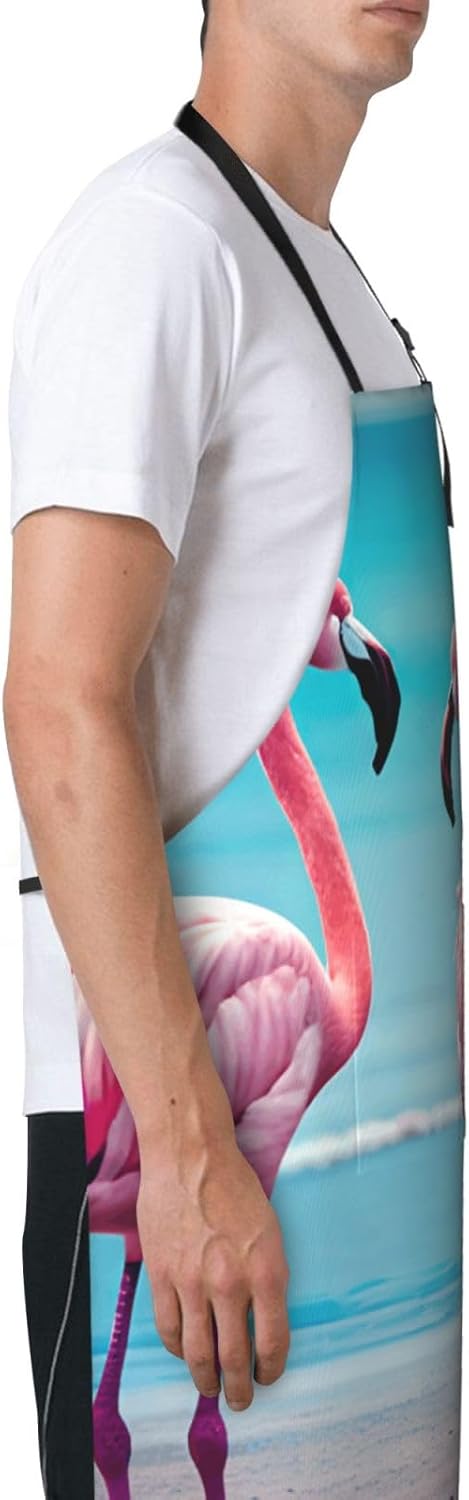 YANYU Flamingo Beach Print 28x33 In Kitchen Apron Stylish Chef Apron with Pockets for Cooking Baking Painting