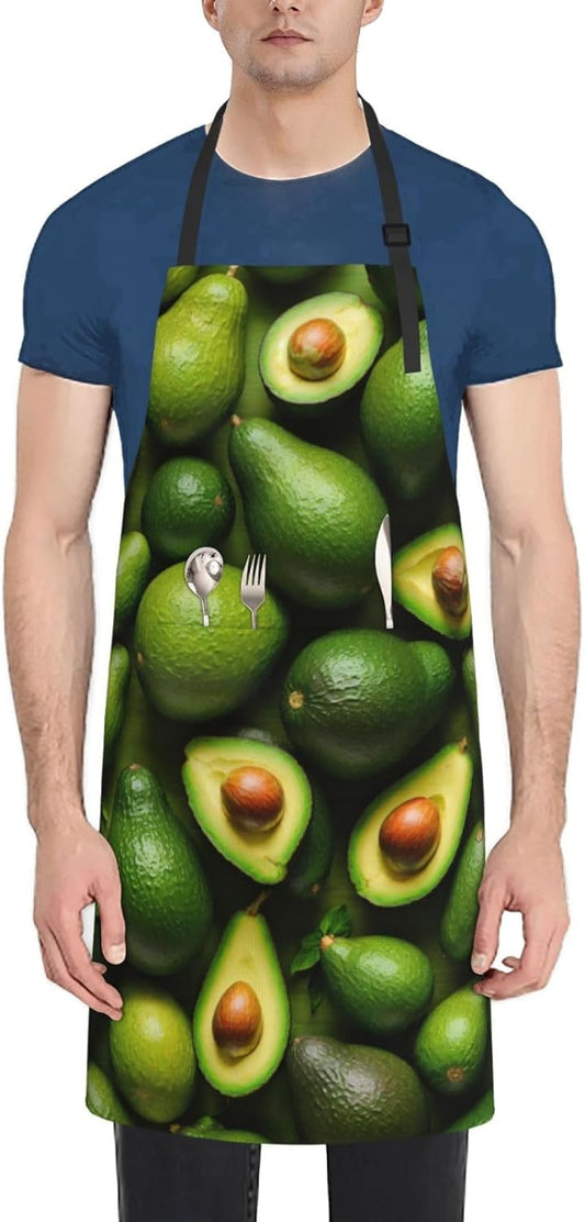 Avocado Pattern print Waterproof chef's apron with pocket apron for ki