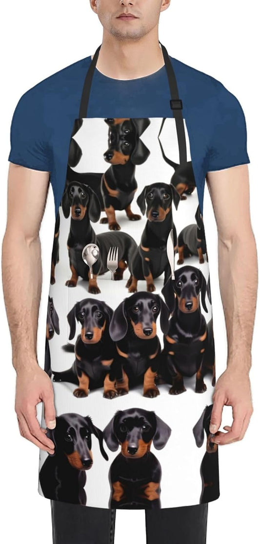 Dachshund Weiner Pet Dog Print Laundry apron 28x33 In Waterproof Kitchen Apron with Pockets for Cooking Baking