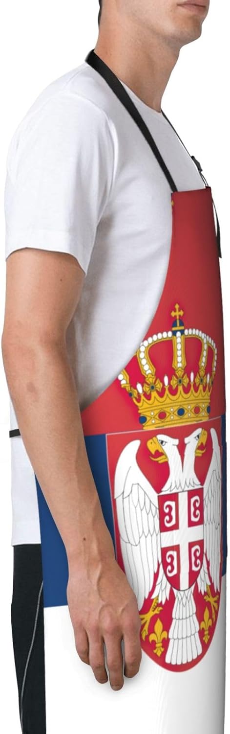 Flag of Serbia print Waterproof chef's apron with pocket apron for kitchen cooking baking barbecue and gardening