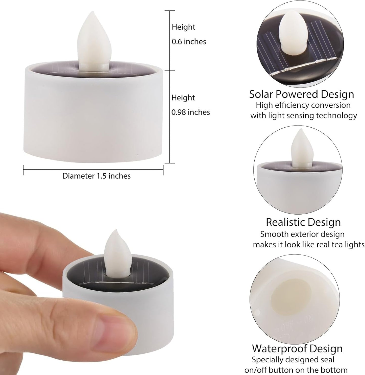 12Pack Solar Tea Lights Outdoor Waterproof, Small Solar Lights with Rechargeable Dusk to Dawn Sensor, Flameless Flickering LED Votive Candles for Lantern Window DIY Patio Chandelier Decor(Warm White)