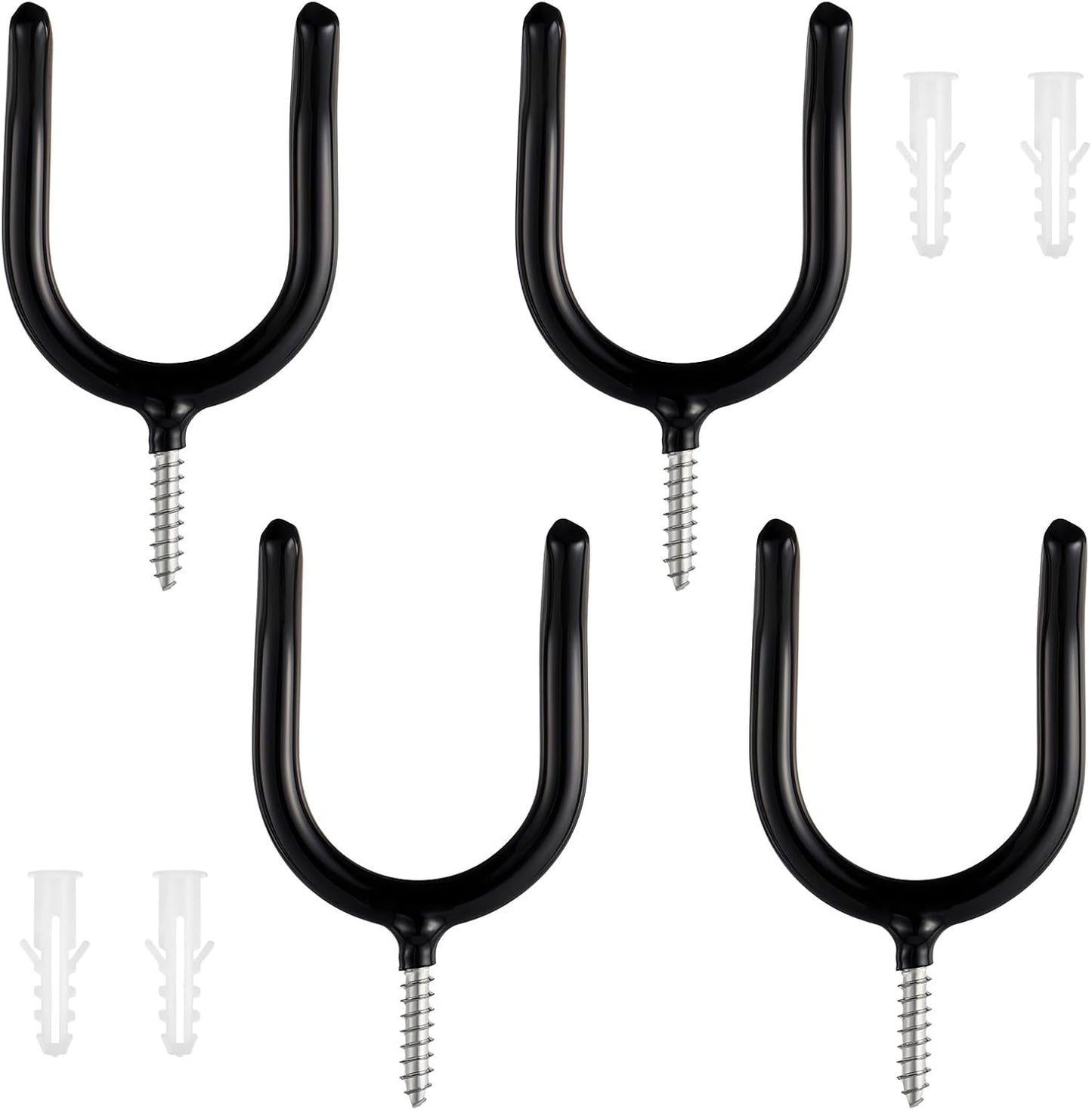 4PCS Screw in U Shaped Hook, Wall Mount Garage Storage Organizer Hanger U Hooks with Box for Hanging Garden Tools, Black