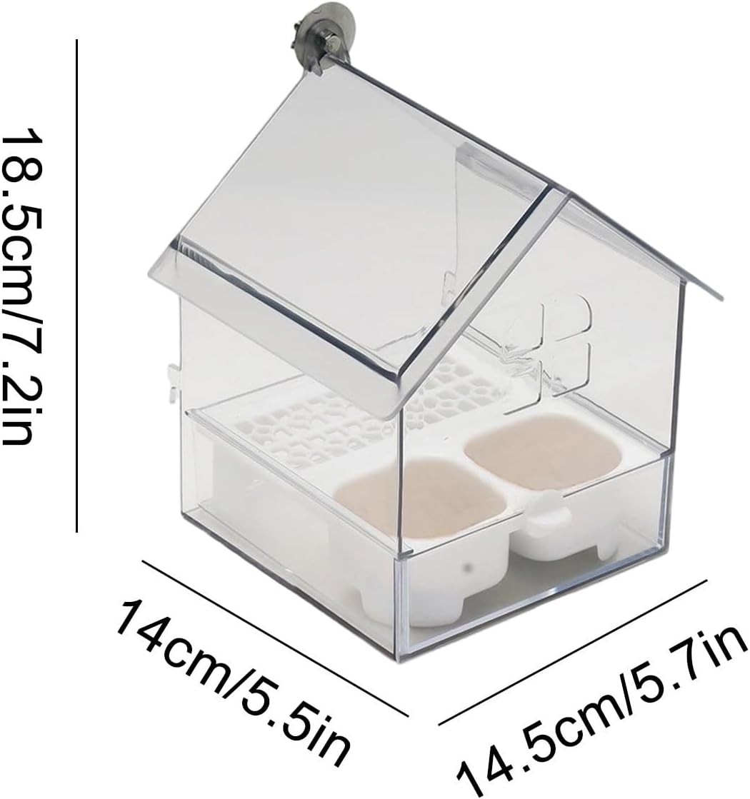 Pull Out External Parrot Feeder Food, Hanging Bird Feeder with Pull Out Tray, Transparent Bird Bath Tub,with Squirrel Proof Tray, for Pet Lover Watching