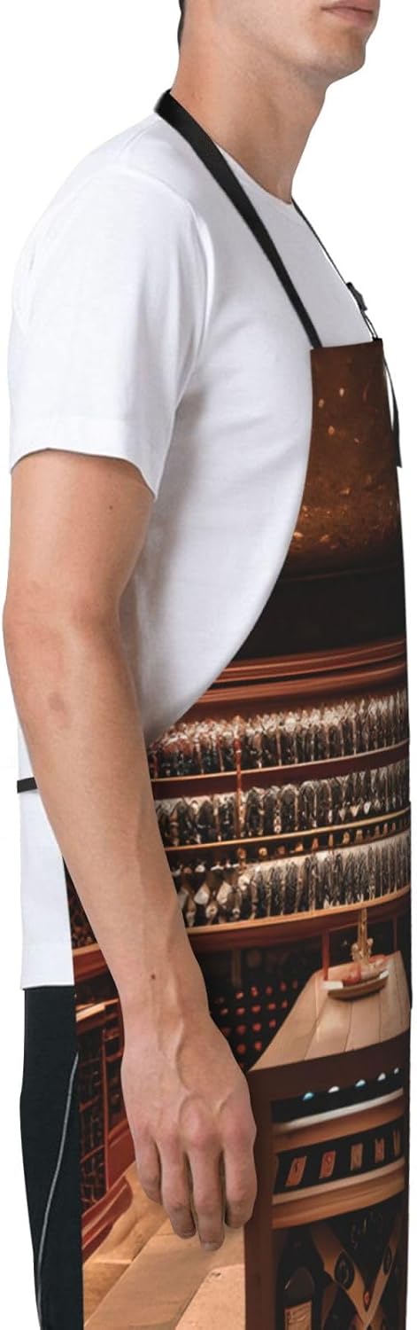 YANYU Red Wine Cellar Print 28x33 In Kitchen Apron Stylish Chef Apron with Pockets for Cooking Baking Painting