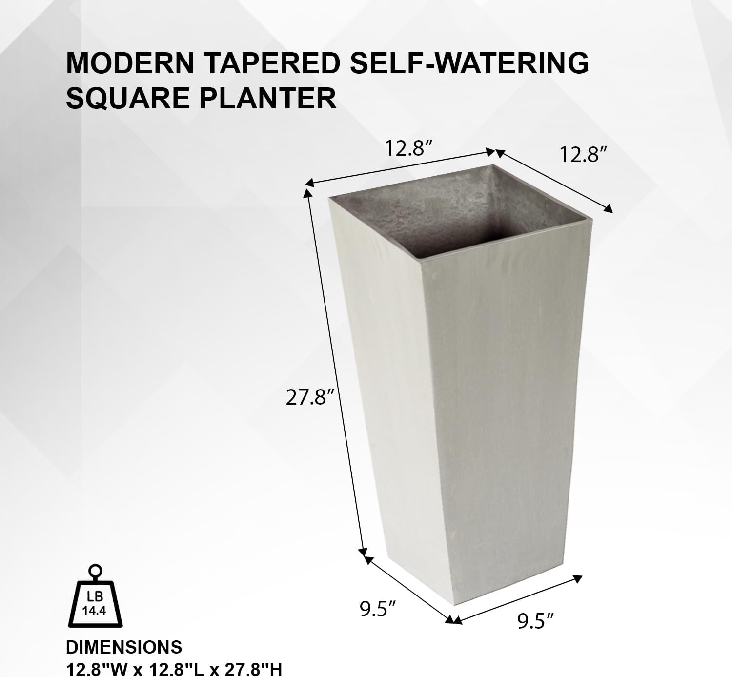 XBrand Modern 28-Inch Square Planter, Modern Tapered Perfect for Indoo