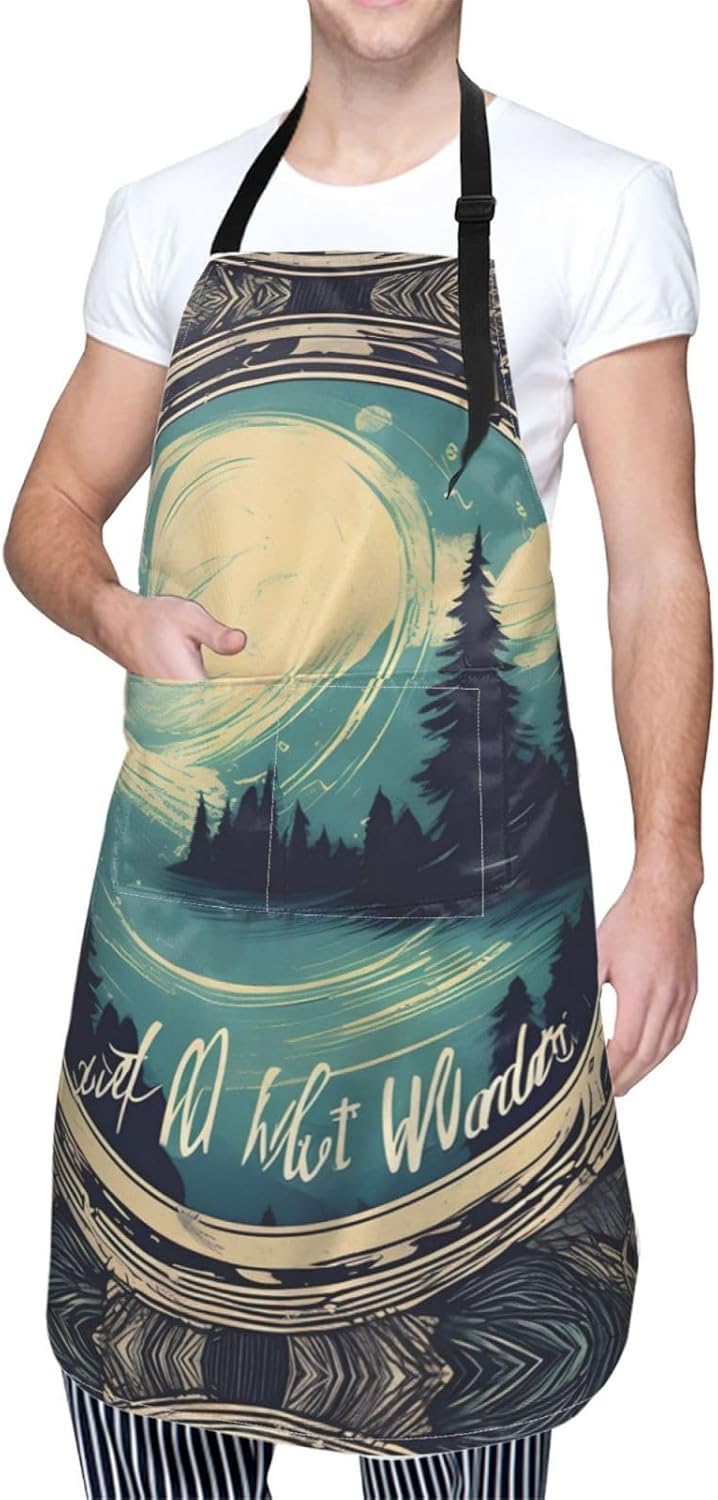 Not All Who Wander Are Lost 1 print Waterproof chef's apron with pocke