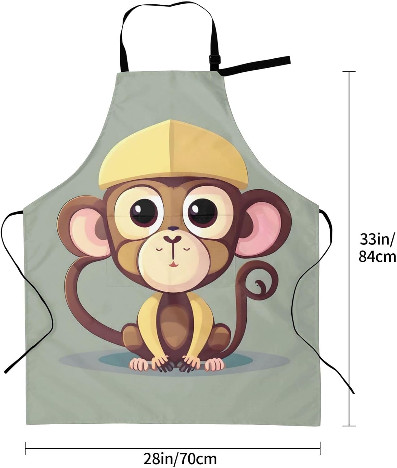 Cute Monkey Print Laundry apron 28x33 In Waterproof Kitchen Apron with Pockets for Cooking Baking