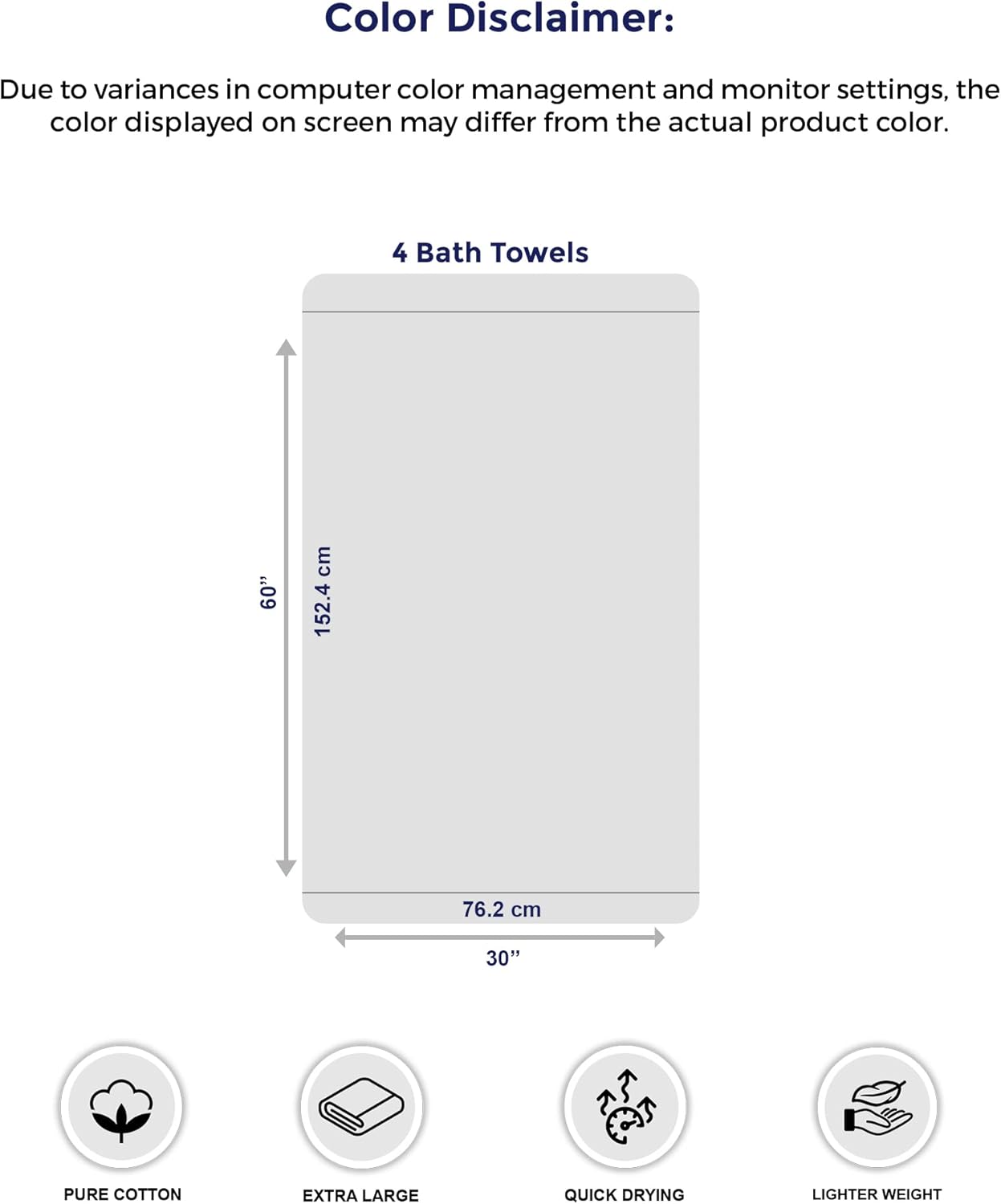 Tens Towels Pack of 4 Extra Large Bath Towels 30 x 60 Inches, 100% Cot